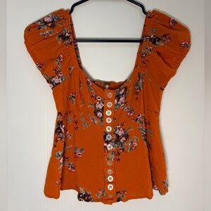 Free People Orange Floral Blouse